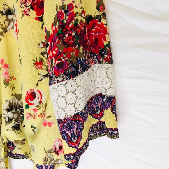 Fig and Flower Women's Plus Size 1X Floral Yellow Boho Peasant Blouse Top - Picture 4 of 7